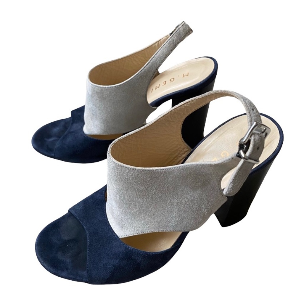 M. Gemi Color Block Suede Leather Block Heel Italian Sandals 37